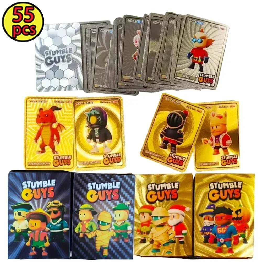 55Pcs/Set Stumble Guys Cards Anime Board Game Gold Silver Foil Shiny Collection Flash Figure Trading Card Birthday Xmas Kid Gift