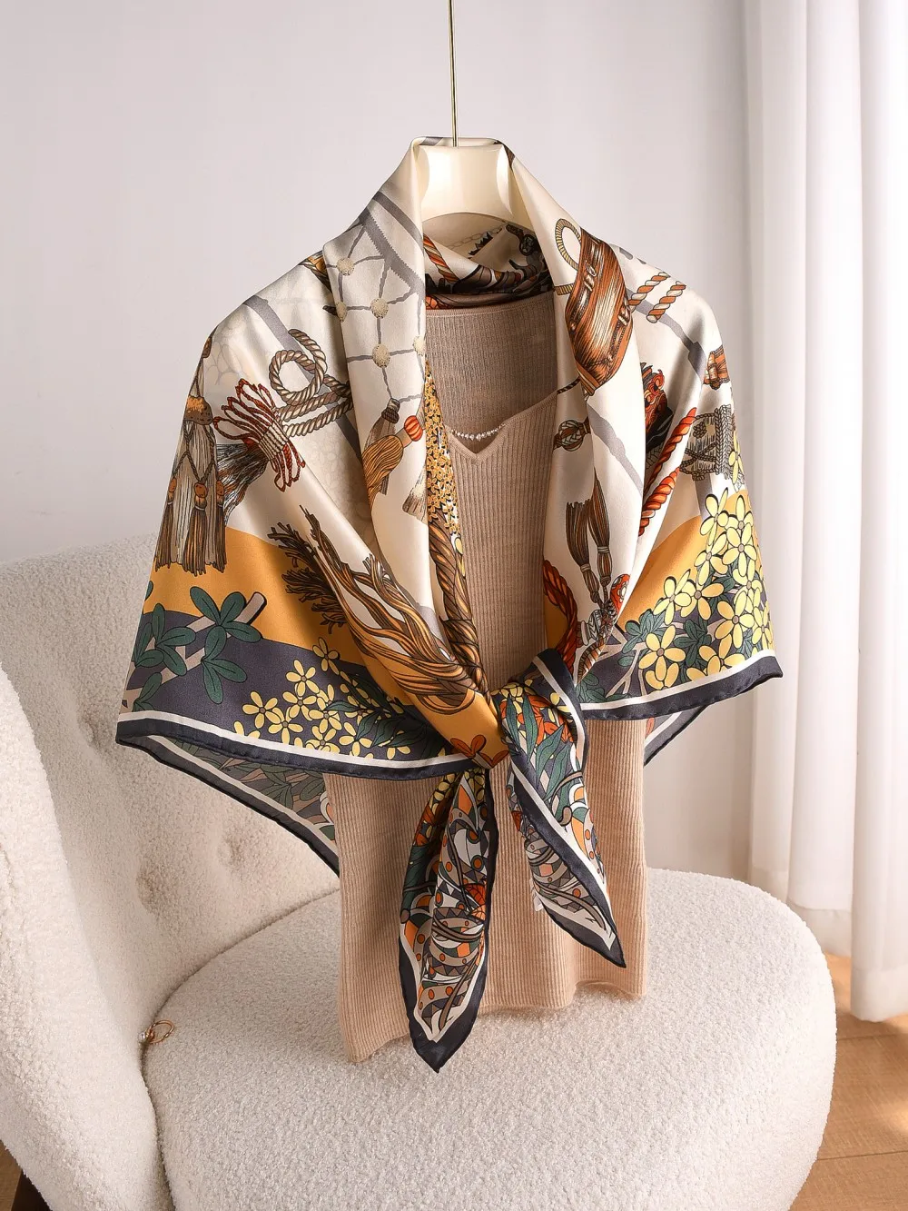 Mulberry Silk Scarf Women Square Big Bandana Herm Rolled Shawls Foulard Luxury Head Hair Decoration Gift 110CM