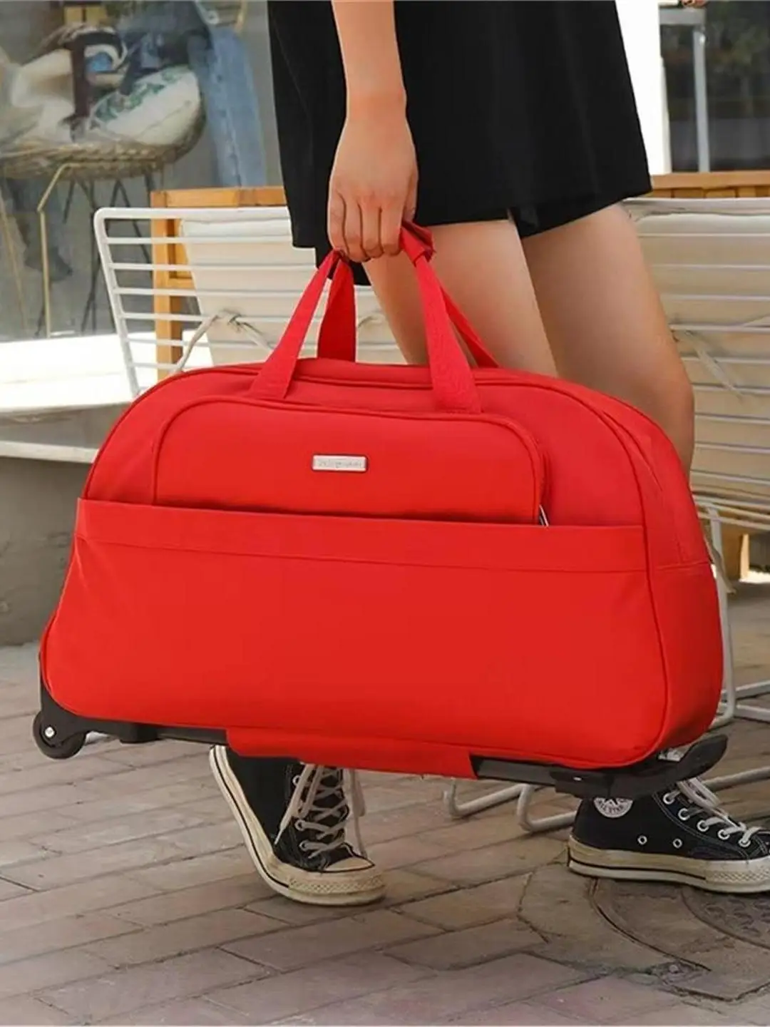 Large Capacity Women's Travel Bag with Universal Wheels Handheld Shopping Lightweight Foldable Pull Rod Luggage Bag