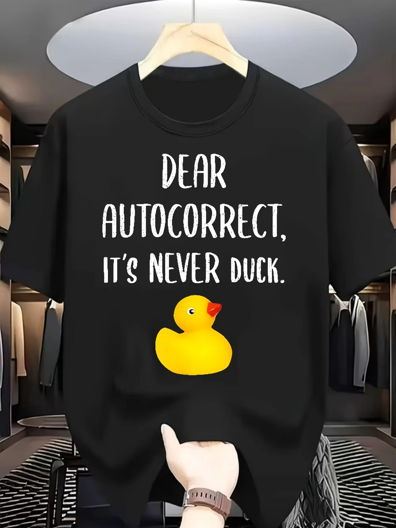Men's Self-Correcting Duck Print Loose Fit Oversized Short-Sleeve T-Shirt, Vintage Casual Gift for Husband or Dad