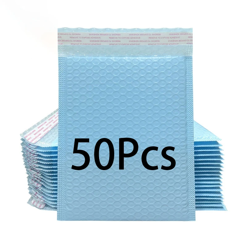 50Pcs Blue Bubble Envelopes Self‑Seal Anti‑Collision Mailer Bags Waterproof Padded Pouches for Gifts Cosmetics Mail Shipping
