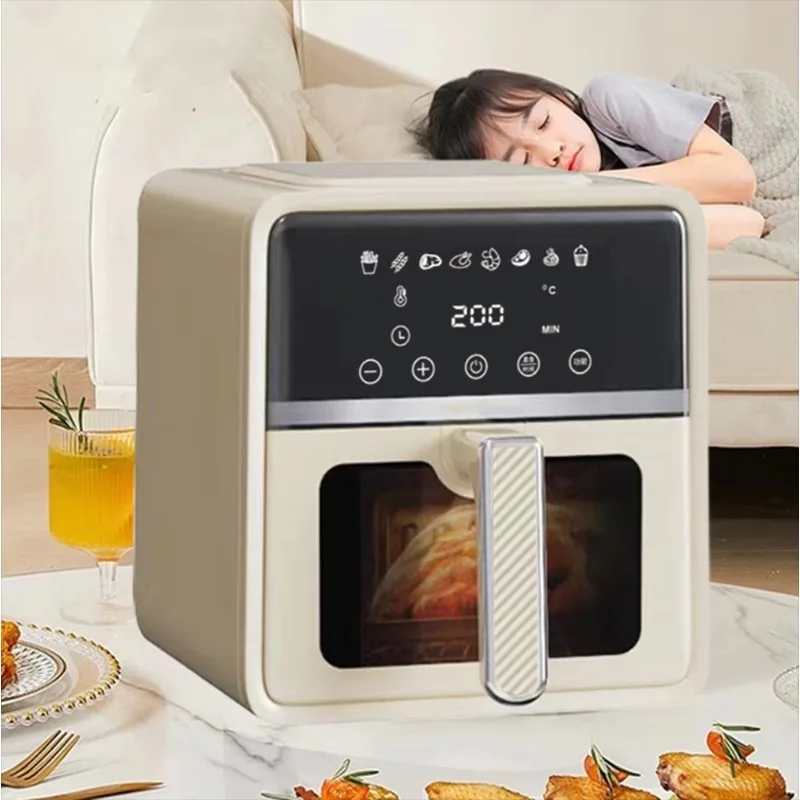 

8-Cuisine Smart Air Fryer with LED Display 5L Square Modern Digital Control for Healthy Household Steak Chicken Cake Fry