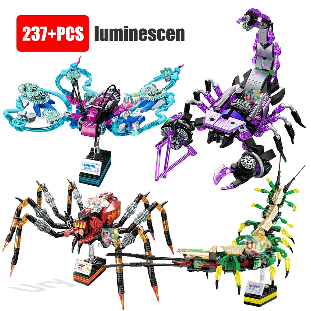 

MOC светящиеся животные бабочка скорпион паук многоножка серебристый набор моделей мини-строительные блоки сборка игрушки для ребенка подарок