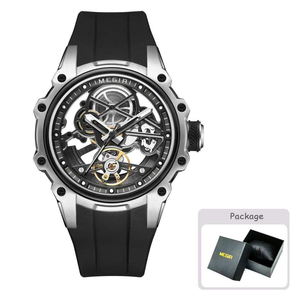 MEGIR Automatic Mechanical Luxury Watch Men Top Brand Stainless Steel 43mm Dial Watch Luminous Waterproof Men's Wristwatch