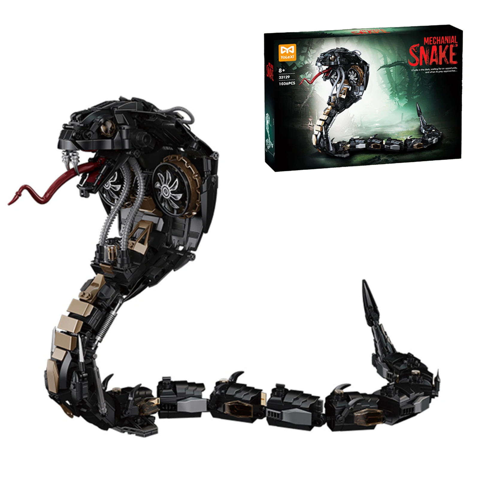 1036 قطعة الميكانيكية الملك كوبرا أطقم منمذجة اللبنات الجسيمات الصغيرة تجميعها مقلد الحيوانات الحلي لعب طفل هدية 33129