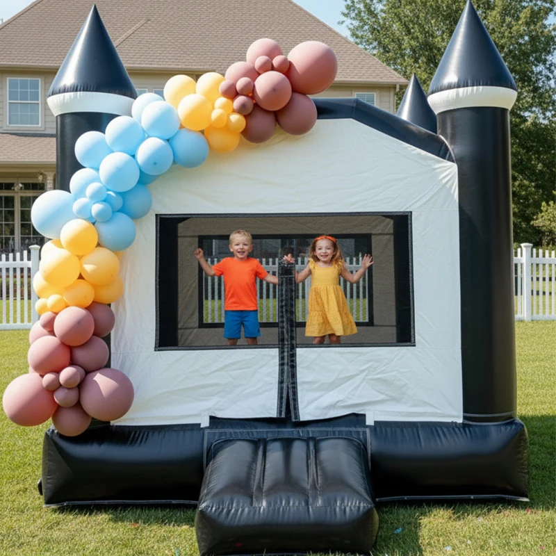 Maison de rebond gonflable noire et blanche de qualité commerciale, 13x10 pieds, pour location de fête, château gonflable d'halloween pour anniversaire d'enfants