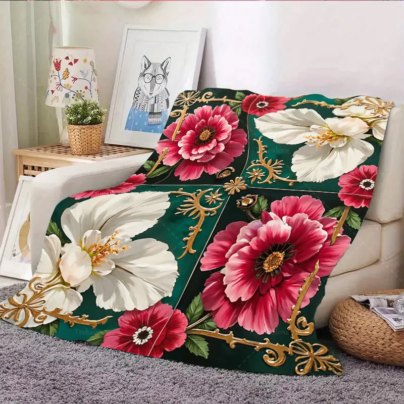 قطعة واحدة من بطانية الفانيلا بطانية زهرية أنيقة مع لمسات ذهبية لديكور المنزل المريح