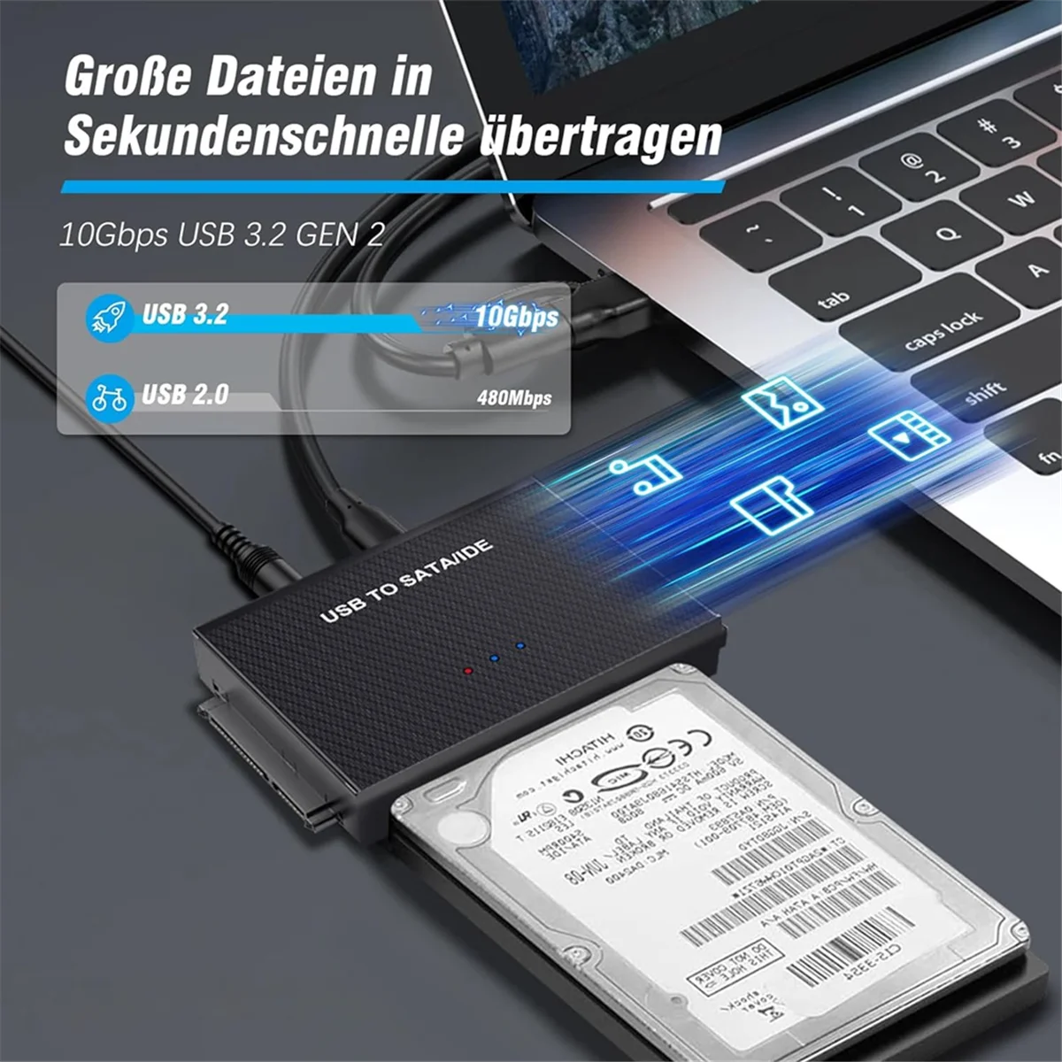 محول RISE SATA USB 3.2 وIDE، محول القرص الصلب SATA USB لمحرك الأقراص الصلبة SATA مقاس 2.5 بوصة و3.5 بوصة SATA HDD ومحرك الأقراص الصلبة IDE، قابس الاتحاد الأوروبي