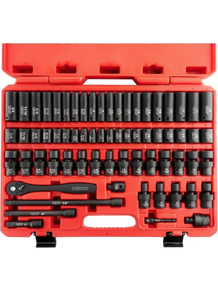 Fast Shipping.02471A Impact Socket Set, 3/8” Drive, 67 Piece, Metric and Standard Master Socket Set with Shallow & Deep Sockets,