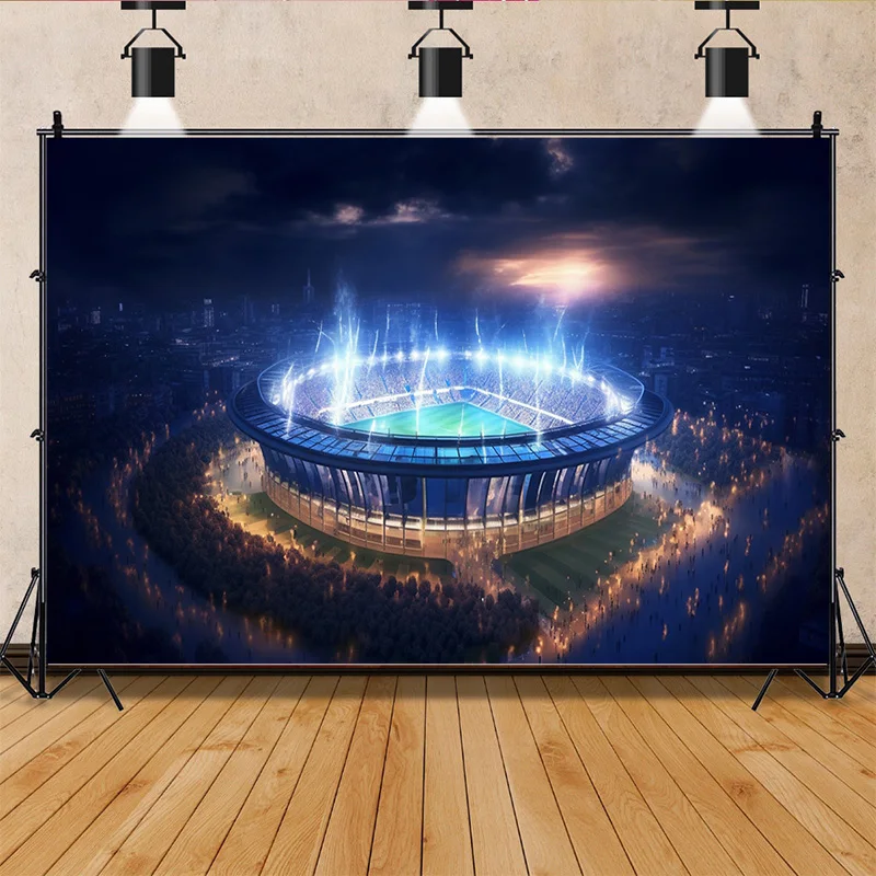 Stadium Trophy Soccer Photography Background Final Match Pitch Ball Goalpost Free Kick Football Birthday Party Backdrops FO-44