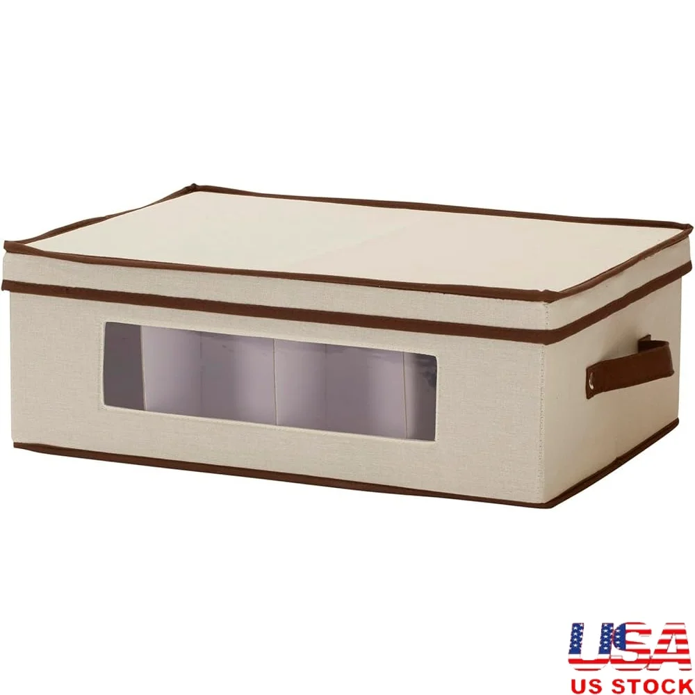 

Hard-Sided Fabric Storage Box with 12 Compartments Mugs Tumblers See-Through Stackable Durable Reusable Organizer