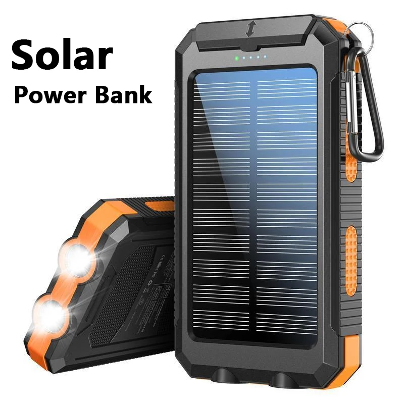 Solar Power Bank 10000mAh – Portable Charger with LED Light – External Battery for Smartphones