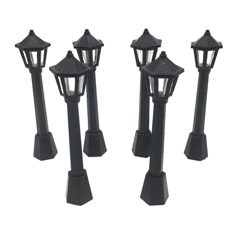 4Pcs Street Post Lights Model Railway Train Lamp Post Lights Miniature Village Pathway Lantern Post for DIY