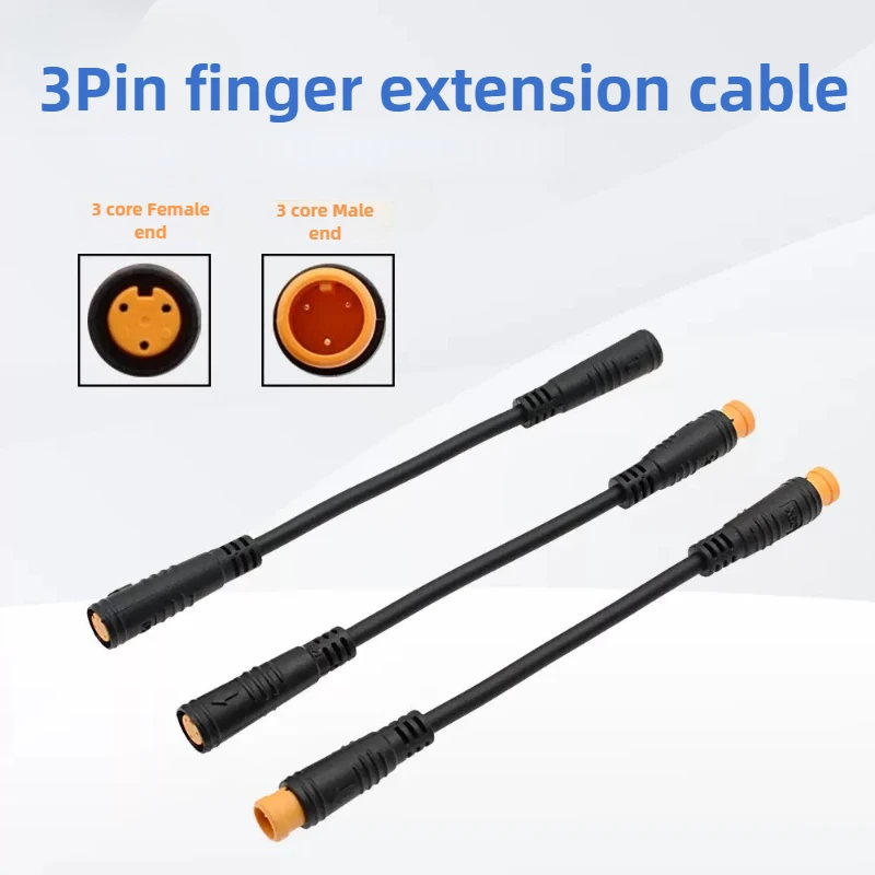 Electric Bicycle Female to Male 3 Pin Extension Cable For E-Bike Waterproof Durable Display Thumb Throttle Cables Plug Accessory