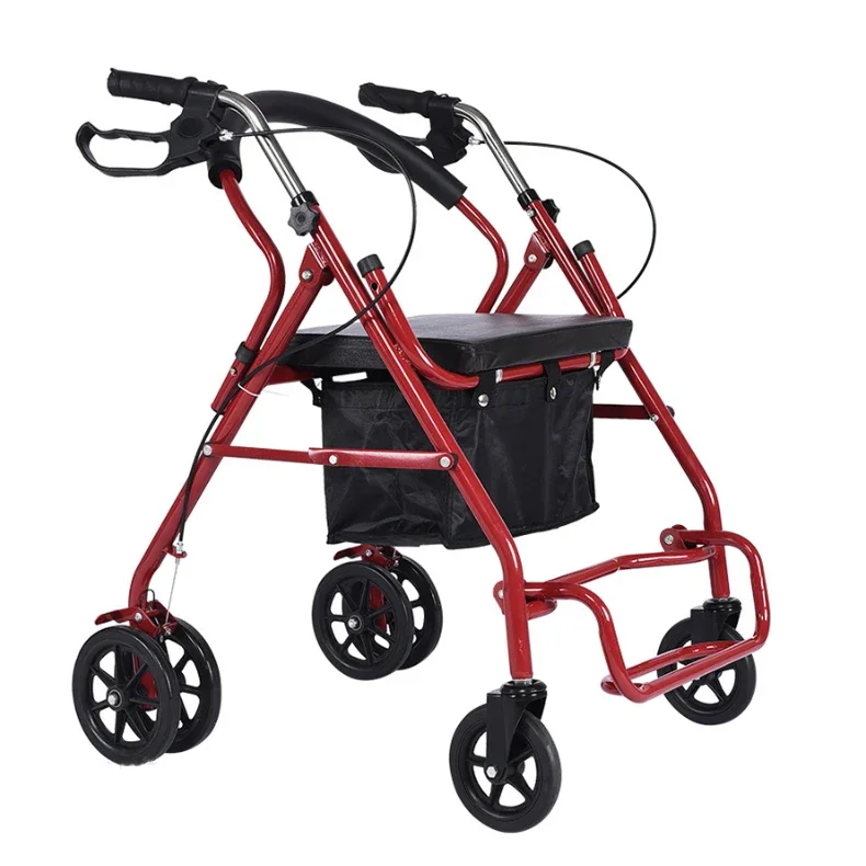 Portable Foldable Lightweight Aluminum Transport Chair Rollator Walker With Seat For Disabled