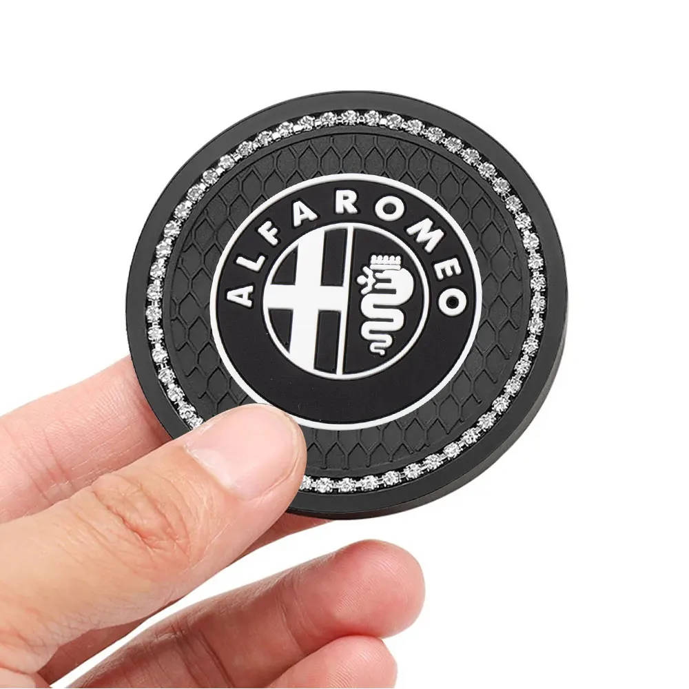 New Non-slip Car Water Cup Pad Diamond Rhinestone Rubber Mat For Alfa Romeo 159 Giulietta Mito 147 156 Stelvio Car Accessories