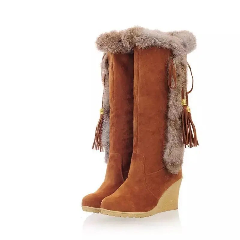 

New autumn and winter frosted wedge boots with fur integrated high top warm boots hairy snow boots for women