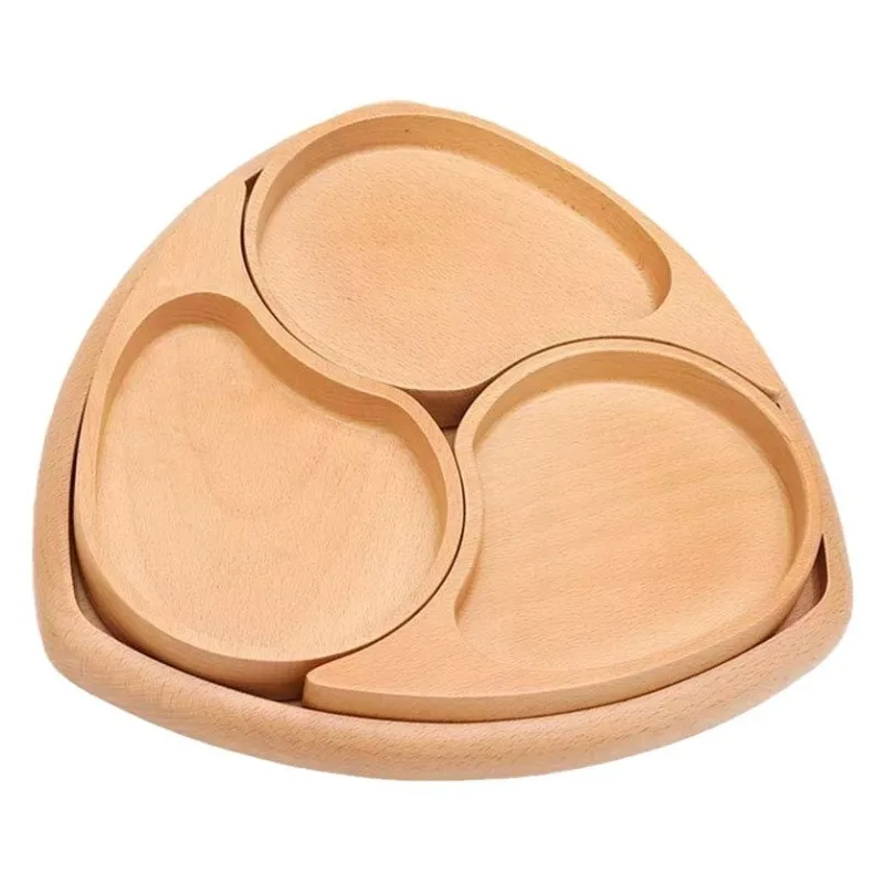 

Solid wood dried fruit grid tray home, practical children's multi-functional complementary food plate desktop dried fruit tray