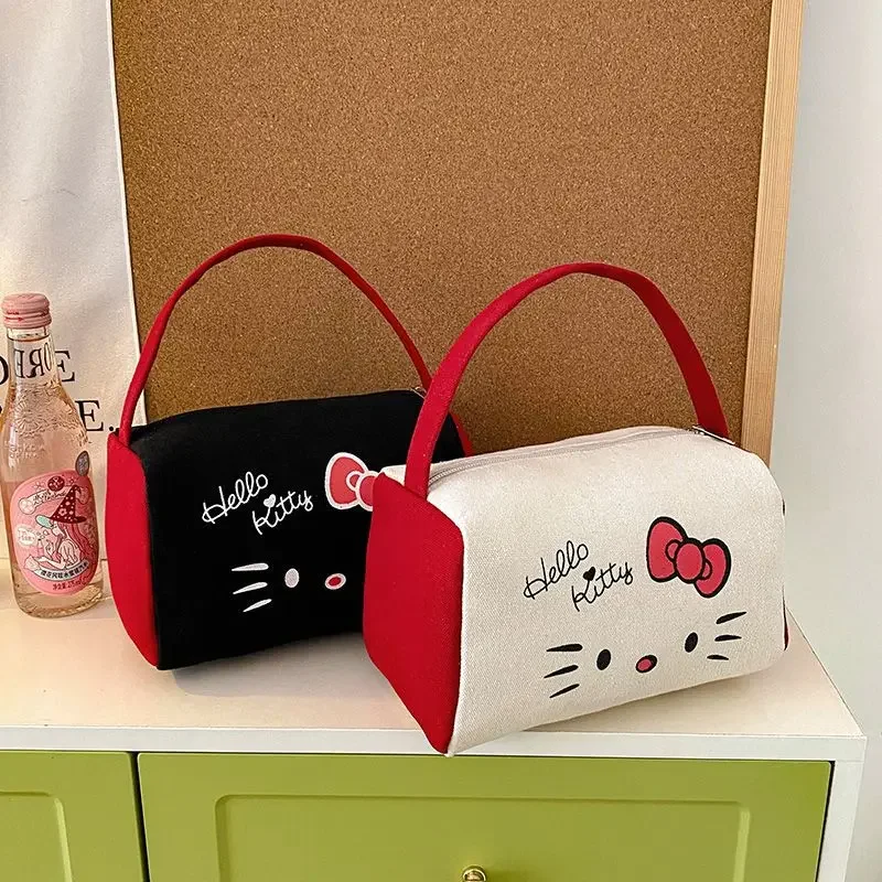 New Hello Kitty Cartoon Makeup Bag Sanrio Cartoon Cute Large Capacity Portable Travel Cosmetics Storage Bag Going Out Handbag