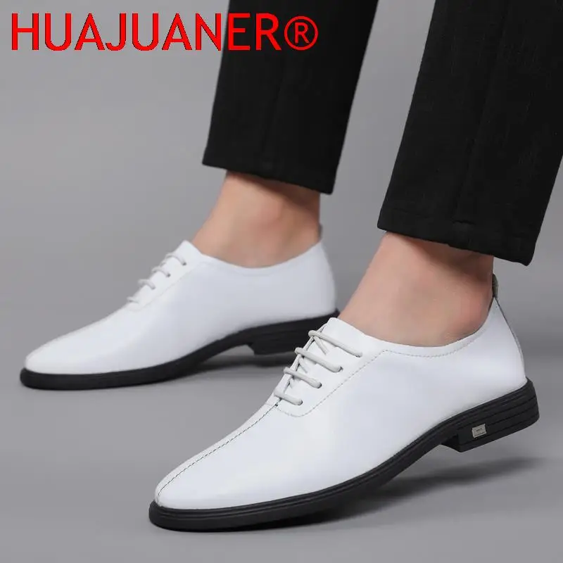 Mens White Dress Shoes Elegant Gentleman Oxford Business Wedding Formal Shoes For Men Brand Non-Slip Casual Footwear Top Quality