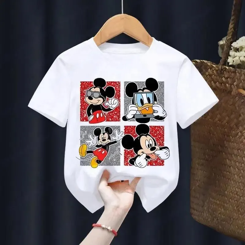 Summer Minnie Children Cotton T-shirt Kawaii Anime Disney Mickey Mouse T Shirt Cartoons Casual Vintage Clothes Kid Girl Boy Top