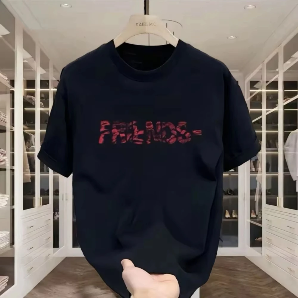 

2025 Simple Letter Cotton Women's Short Sleeve T-Shirt Top Summer Shoulder Crew Neck Slim Sleeve