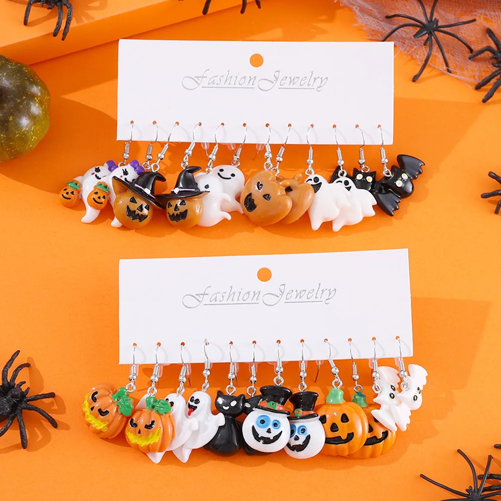 

Halloween Resin Earrings Set Cute Ghost Demon Pumpkin Bat Witch Earrings for Women Fashion Holiday Party Accessories Jewelry