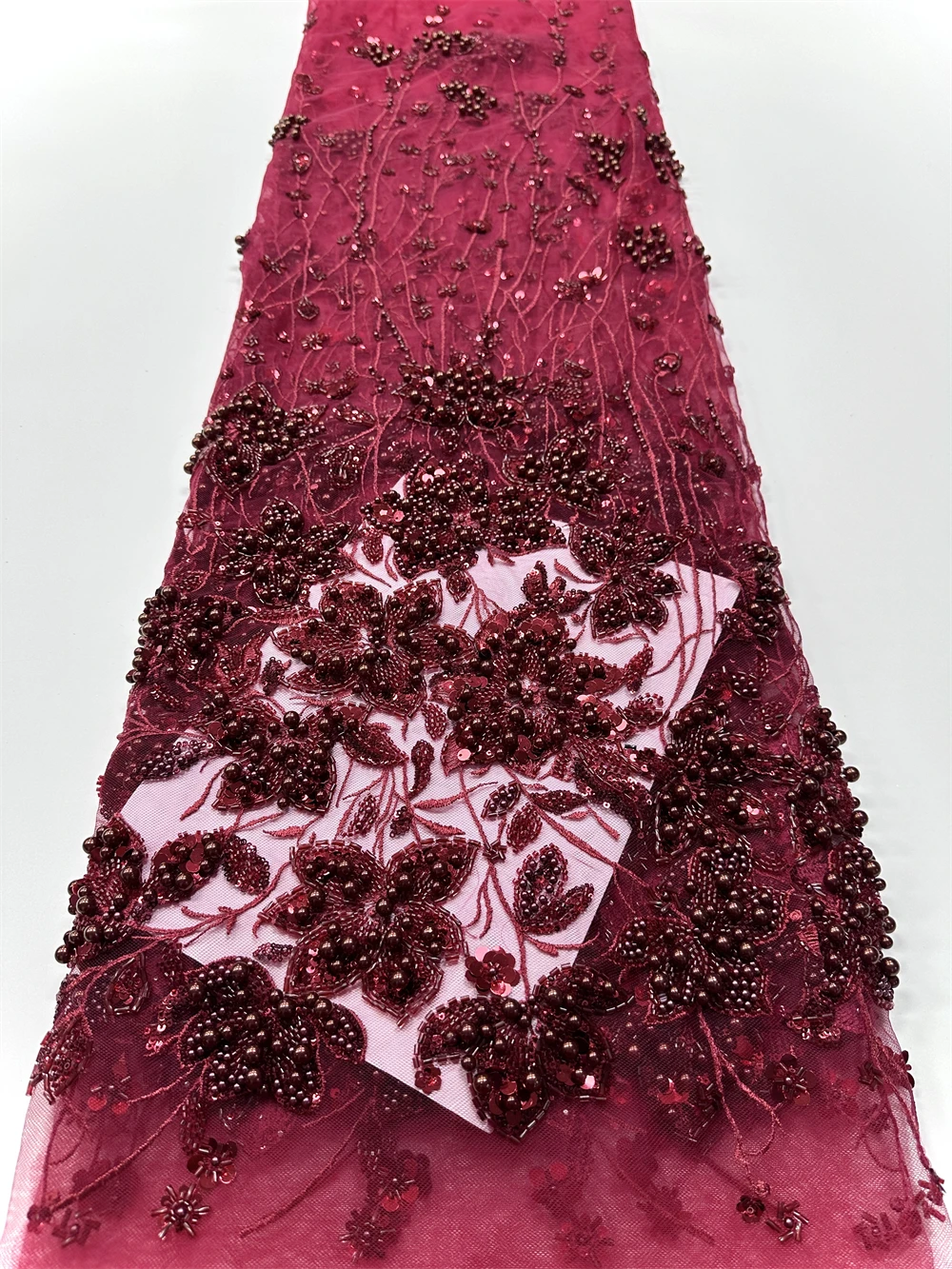 

African Heavy Bead Lace Fabric 2025 High Quality Nigerian Sequins French Tulle Fabric Material For Wedding Party Sewing