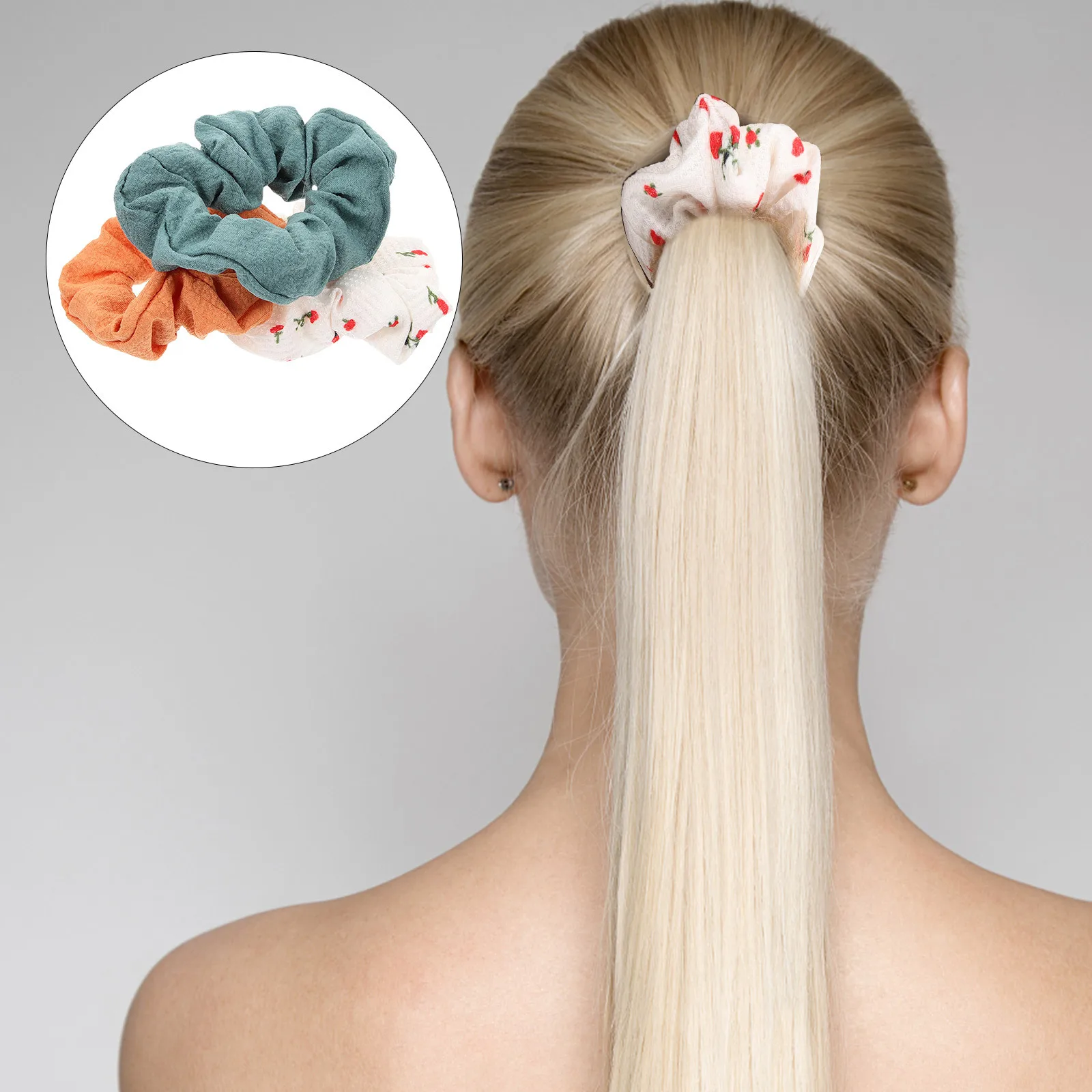 

3pcs Fabric Cherry Ties Cute Girl Hair Accessories Durable Elastic Ponytail Ropes Soft Touch Long-Lasting Luster Hair Care