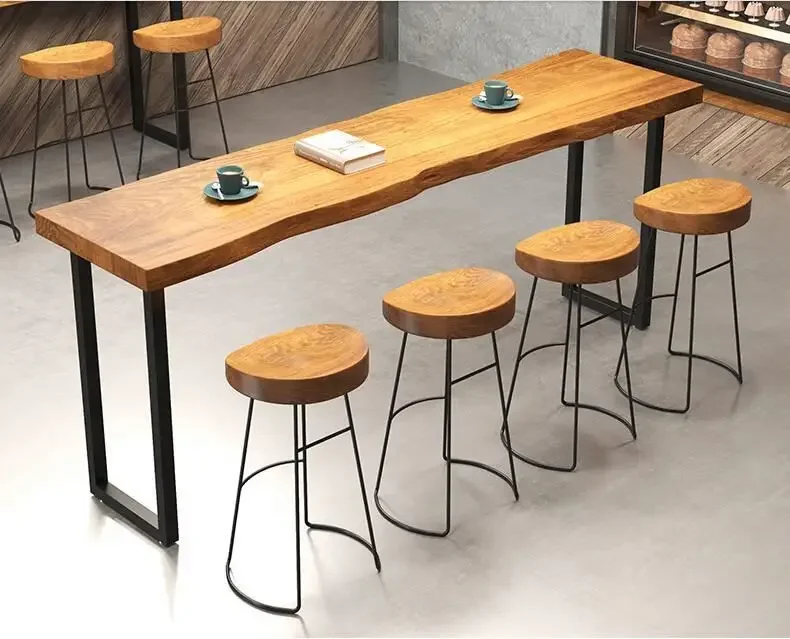 China Simple Bar Table and Chair Combination of Modern Simple Iron Art Solid Wood Living Room Bar Casual High Table