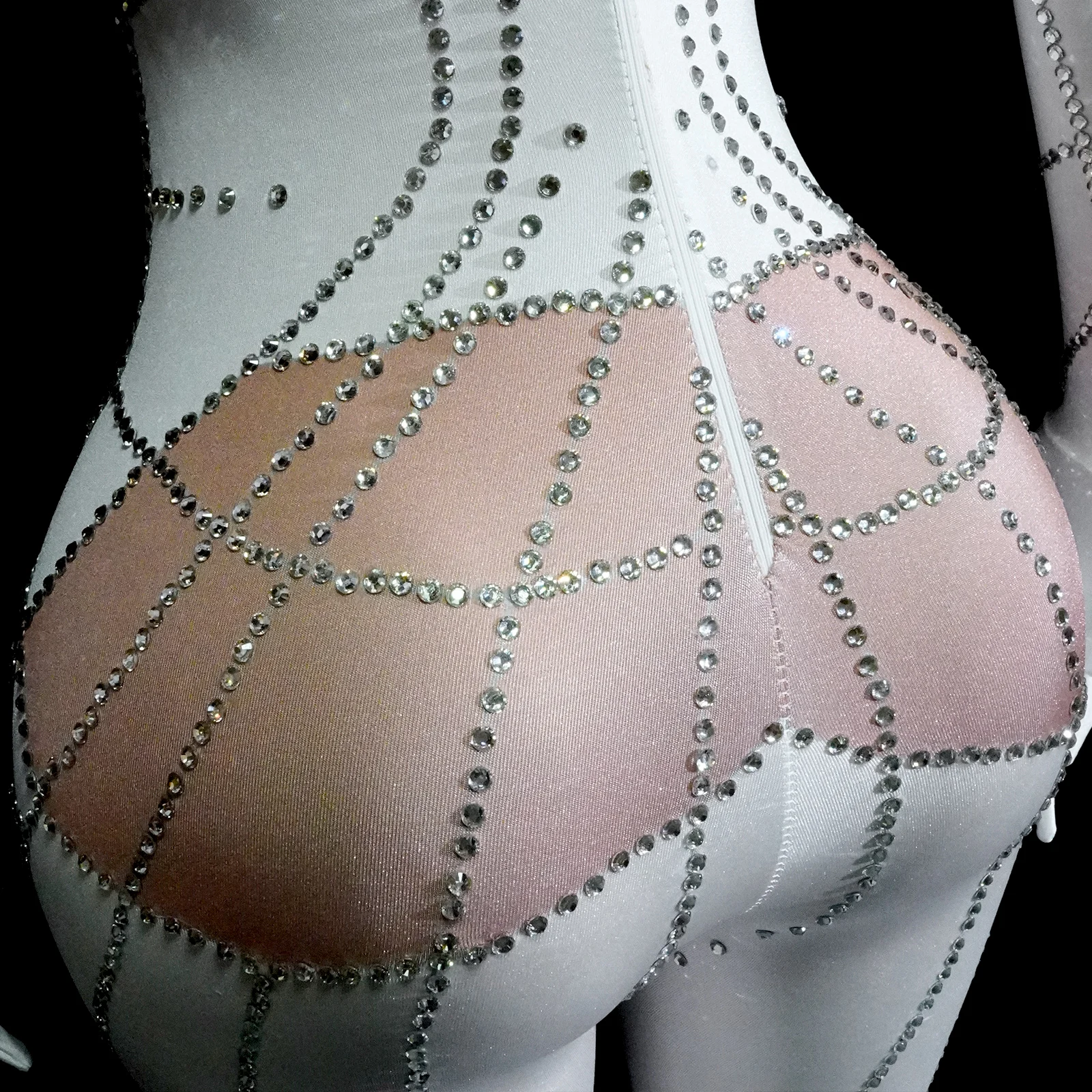 Sparkle White Rhinestones Long Sleeve Jumpsuits Drag Queens Costume Stage Clothes Gogo NightClub Pole Dance Performance Club DS