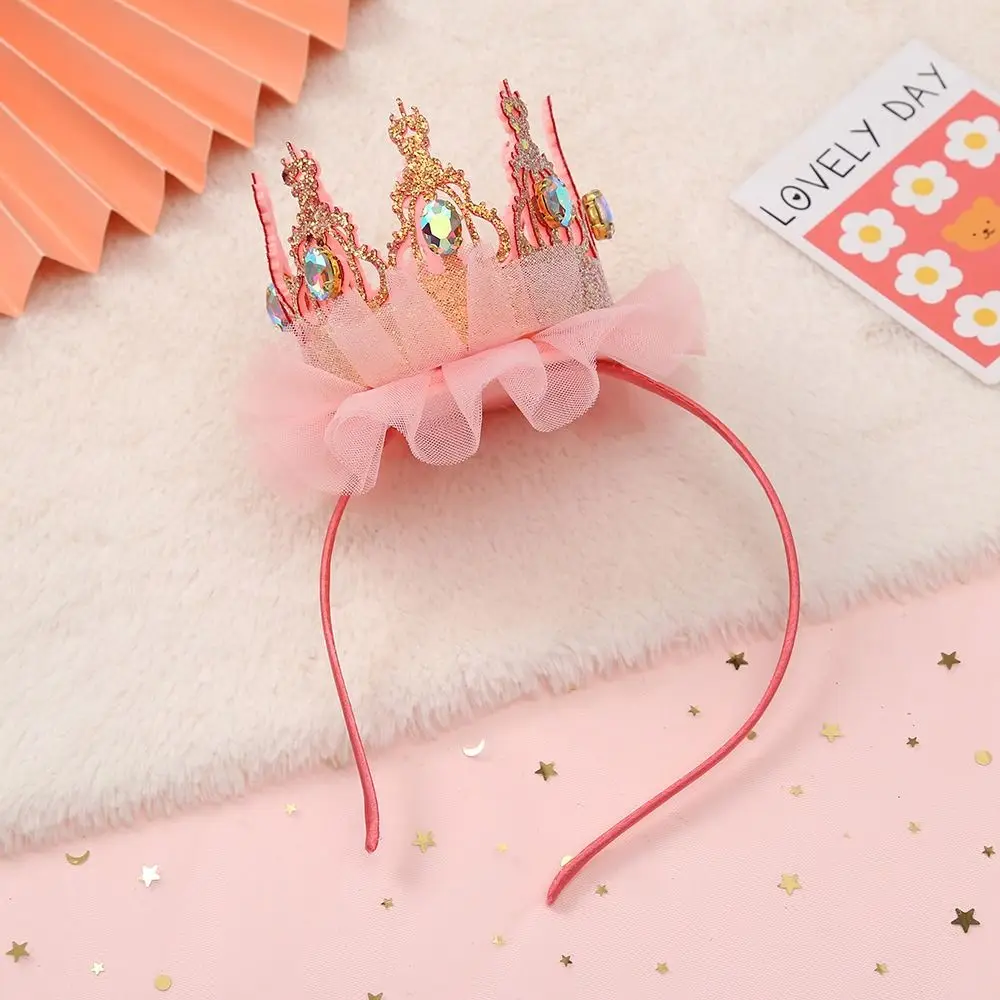 Fashion Cute Crown Headgear Mesh Fairy Rhinestone Headdress Korean Style Headband Girl Hair Band Headwear Hair Hoop