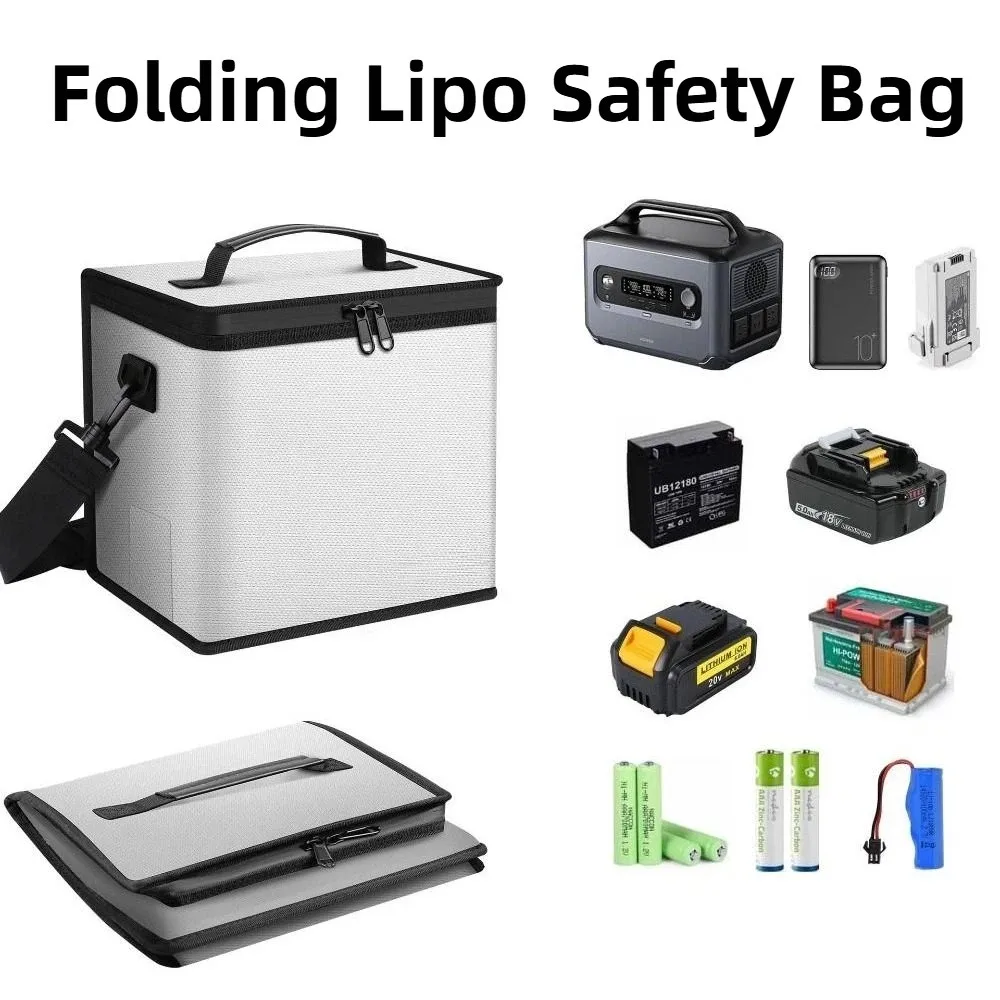 Portable Folding Lipo Safety Bag Explosion-Proof Top Handle Battery Safe Guard Pouch Double Zipper Waterproof