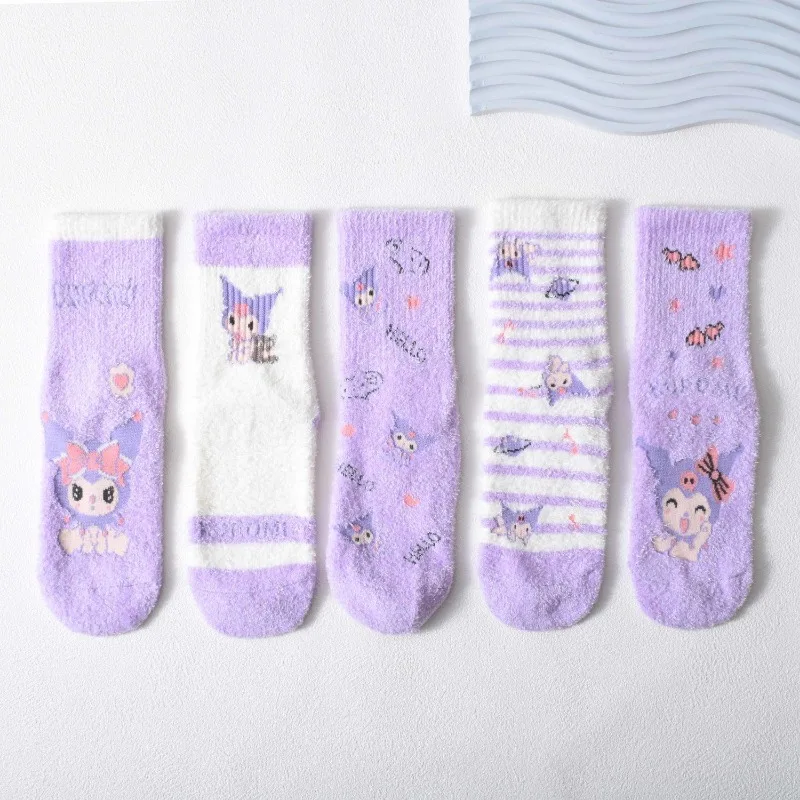 5 pezzi Kawaii MINISO Anime Ins Calzini a tubo medio addensati invernali Simpatico cartone animato caldo calza morbida per bambini Regali adorabili per i bambini