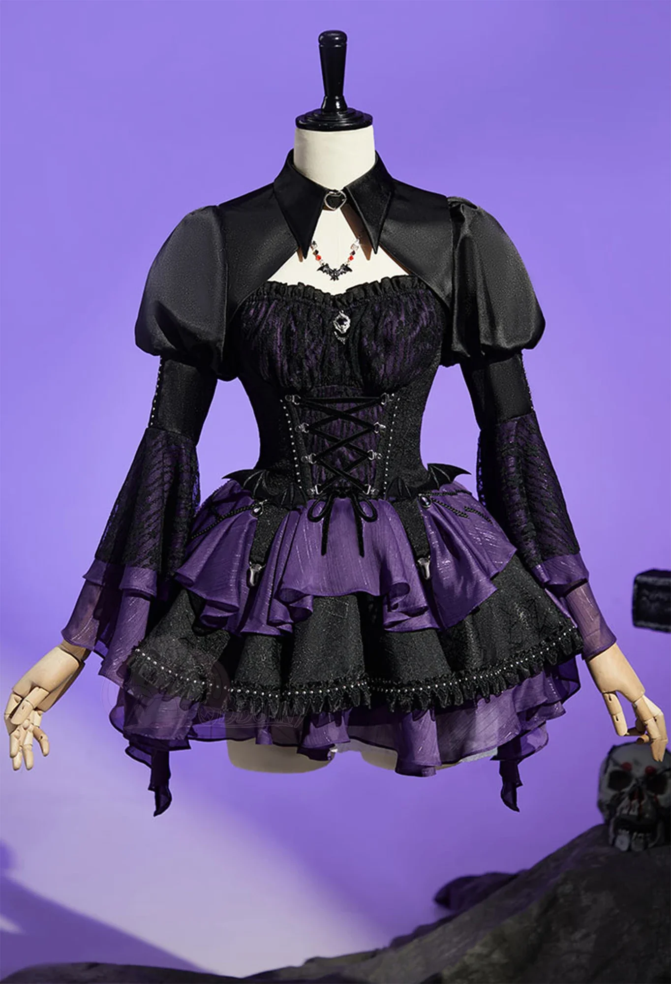 Women's Halloween Fantasy Uniform Lolita Cosplay Costume Set with Dress Socks And Brooch Sweet Elissabat Monster Theme for Party view 2
