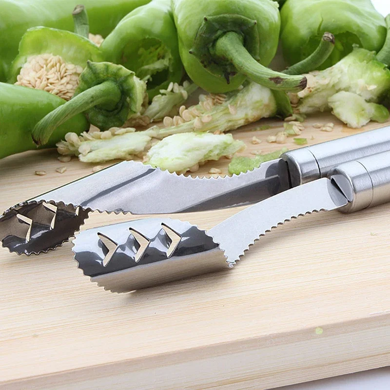 Cortador giratorio de acero inoxidable para frutas y verduras, utensilio para Cortar pimientos y tomates, removedor de semillas, utensilios de