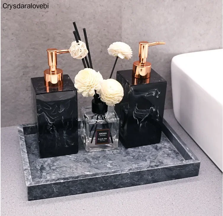 Marble Texture Bathroom Tray Accessories Set Resin Soap Dispenser Luxury Tissue Box  Storage Plates Christmas Home Decoration