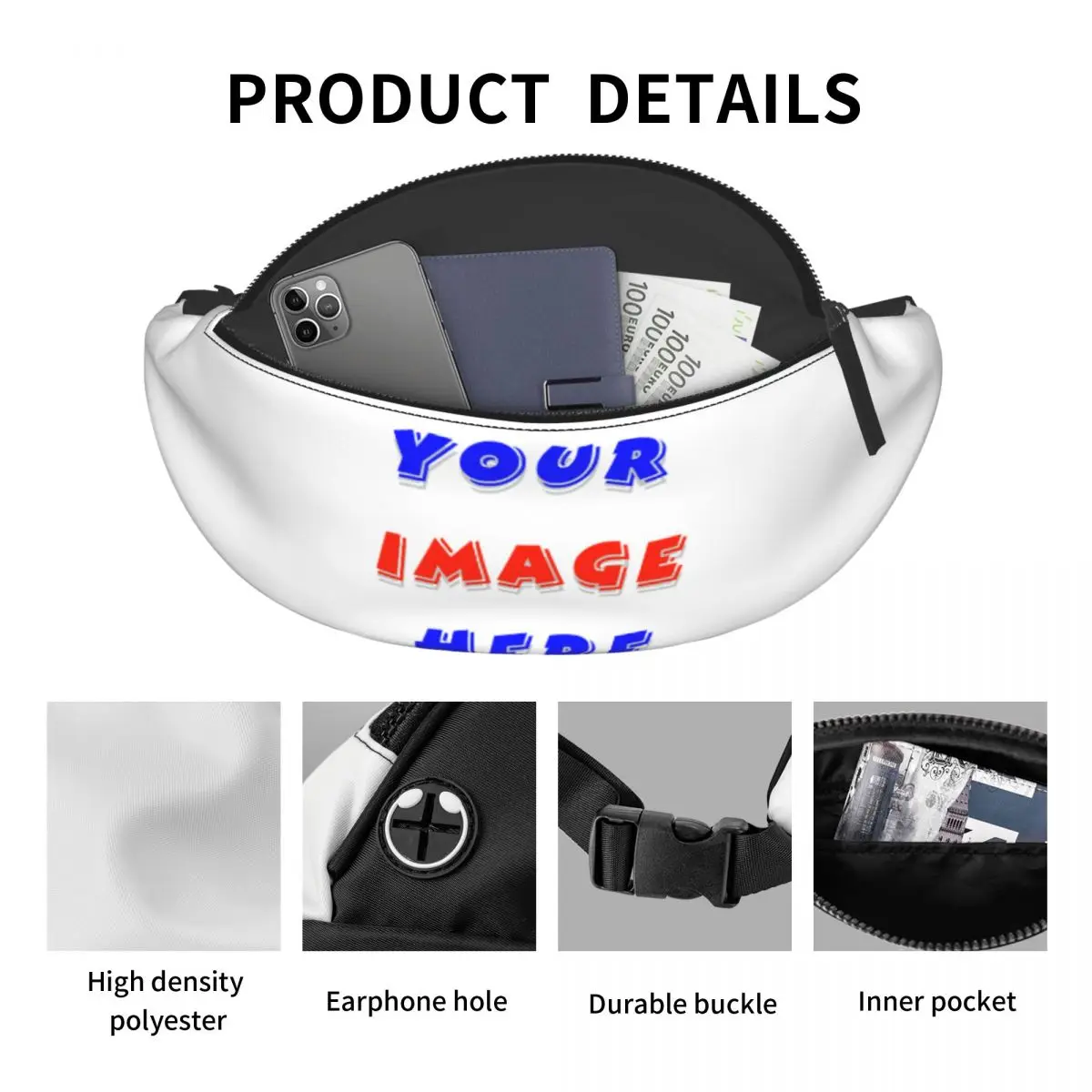 Your Image Here Printed Waist Bags Men Women\'s Fanny Pack Fashion Travel Banana Bags Belt Pouch