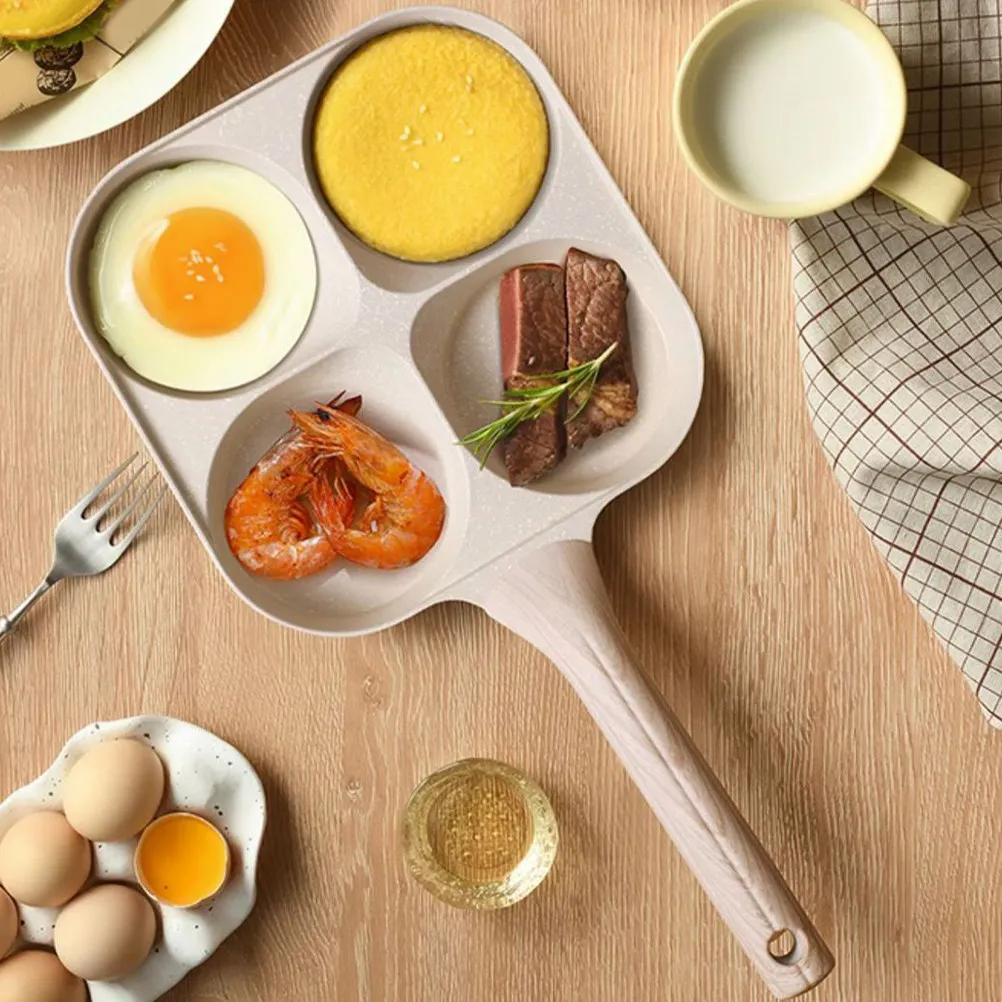 

4-Cup Nonstick Divided Egg Burger Pan Deep Design for Thick Burgers Easy Clean Beige Omelette Frying Pan