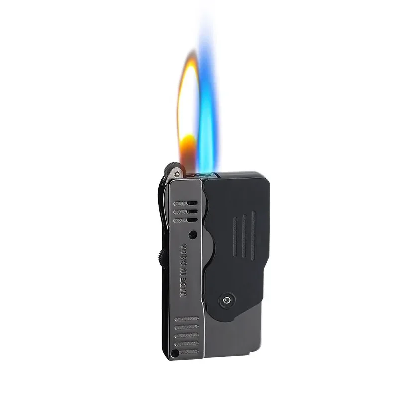 2024Metal Double Fire Deformation Pistol Butane Gas Lighter Free Fire Jet Torch Windproof Cigarette Flint GrindingWheel Lighters