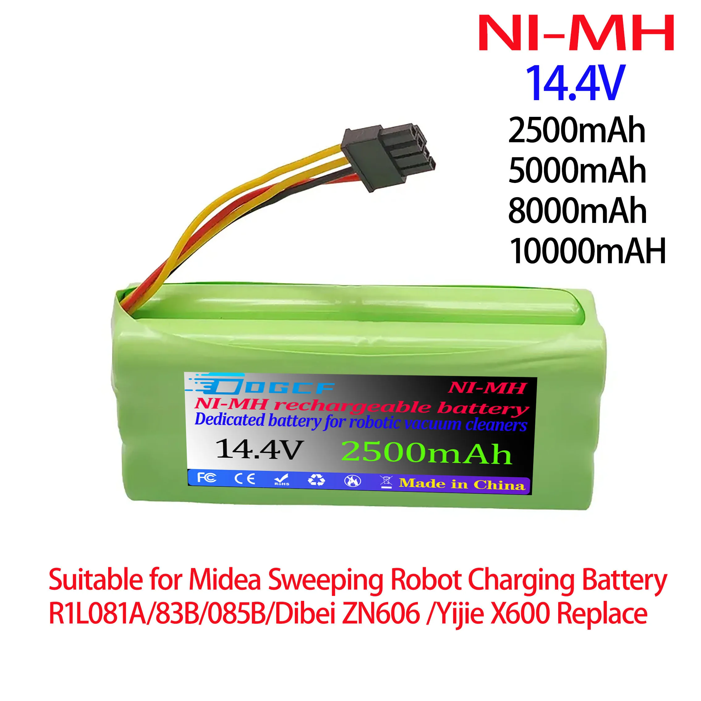 Ni-MH 14.4V 10000mAh for Midea Sweeping Robot Charging Battery R1L081A/83B/085B/Dibei ZN606 /Yijie X600