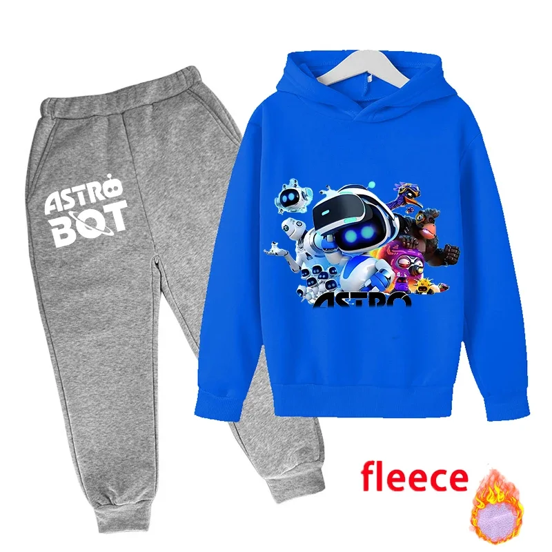 Astro Bot Sweatshirt Boy Anime Cartoon Plunder Hoodies Winter Outdoor Warm Thick Top+pants Children's Clothing Set Jacket Gift