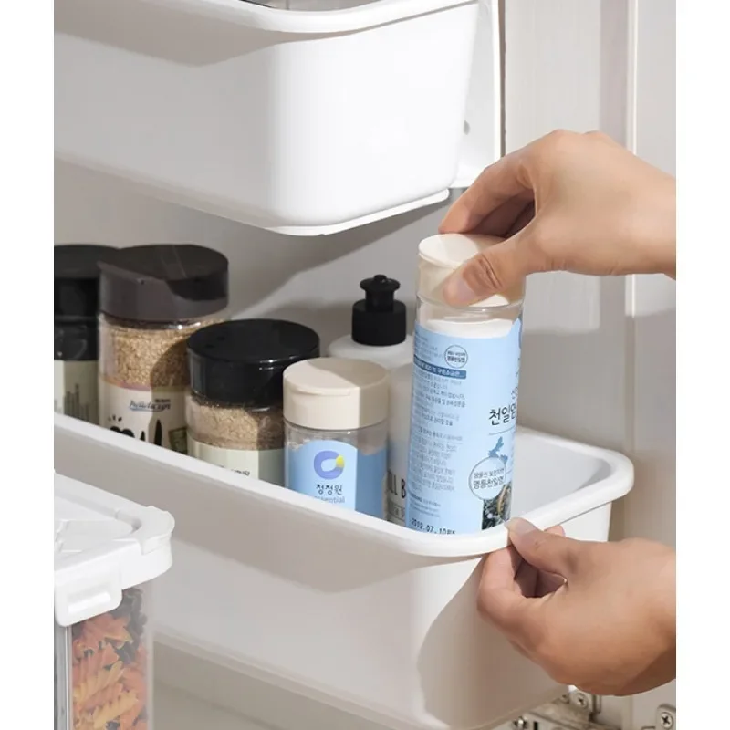 Kitchen Drawer Shelf Plastic No-Punch Spice Rack Wall Mounted Sundry Organizer Corner Shelf Small Footprint Corner Organizer