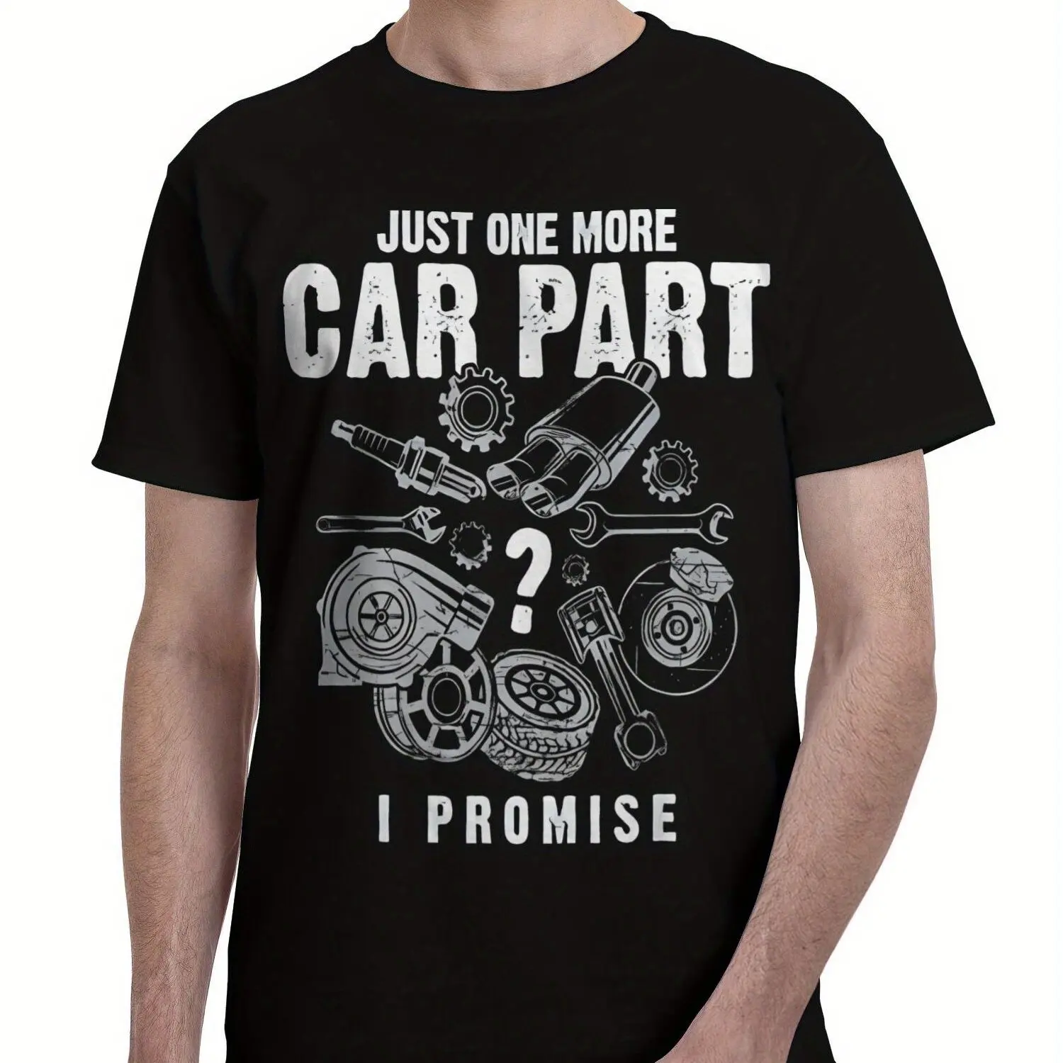 

Men's Humor Car Lovers Graphic T-Shirt - "One More Car Parts" Slogan and Auto Parts Design