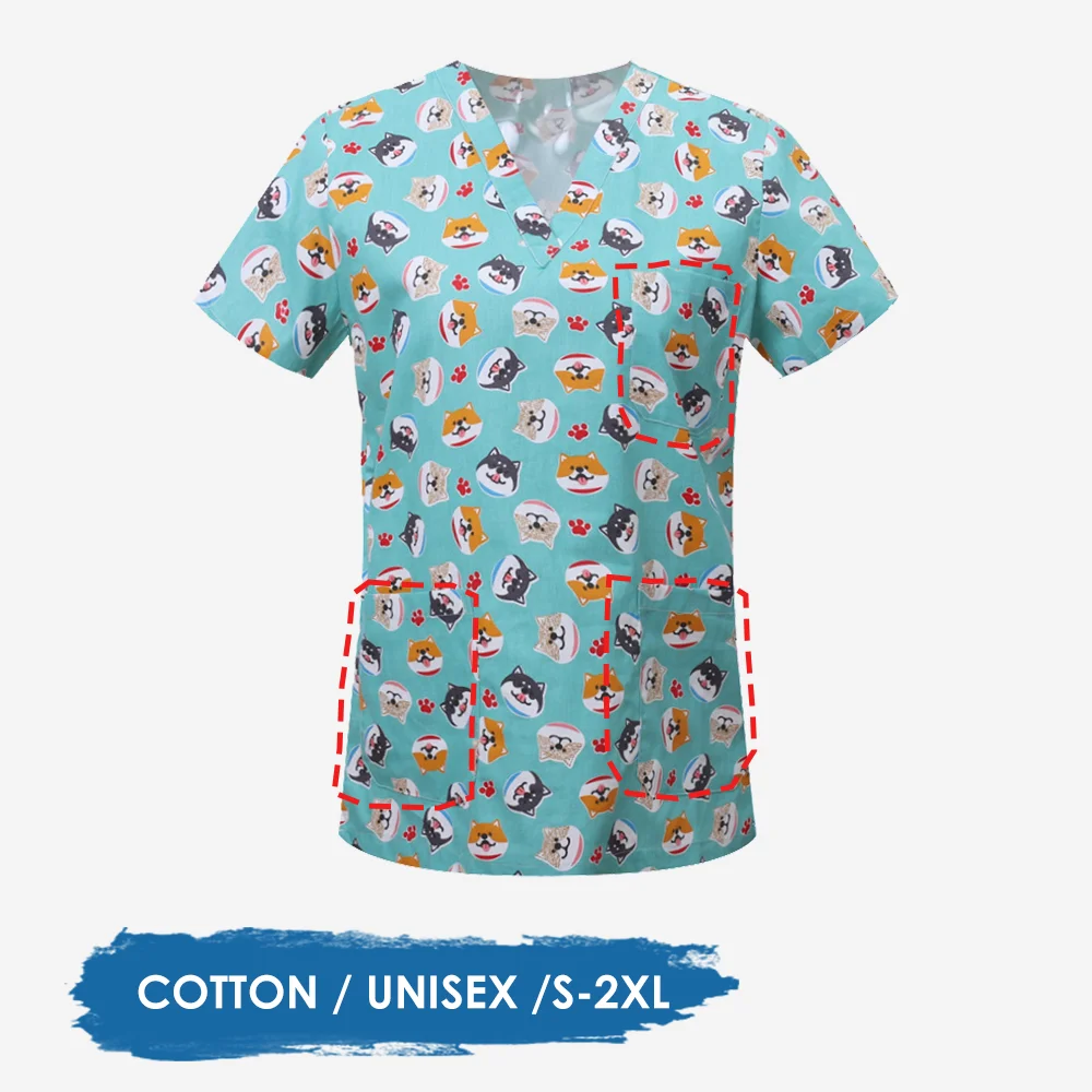

Uniforms for Nurses Summer Clothes Women Nurse Scrub Top Durable Easy-Care with Animal Print & Practical Pockets Nurse Uniform