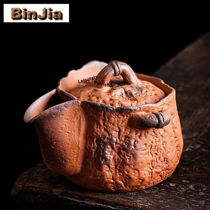 135ml Old Rock Coarse Pottery Treasure Bottle Handheld Teapot Zen Tea Infuser Pot Tea Brewing Kettle With Strainer Teaware Craft