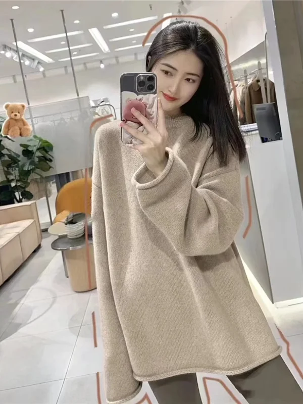 

Мягкий свитер из плюшевого меха для женщин, свободный крой, вязаный, средней длины, в стиле lazy, осенне-зимний, модный, повседневный, с круглым вырезом