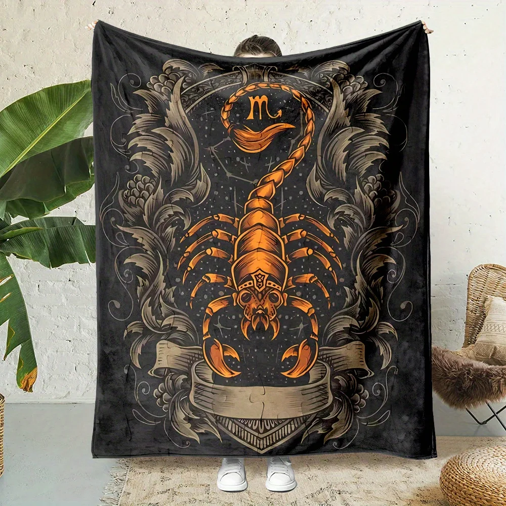 Cartoon Scorpio Throw Blanket Reversible Cartoon-Themed Scorpio Constellation Symbol Black and Golden Scorpion Throw Blanket