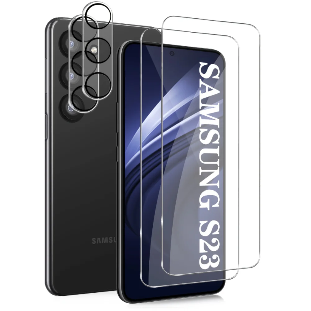 2+2 Pack  2 Pack Screen Protector For Samsung Galaxy S23 S22 S21 Ultra With 2 Pack Glass Camera Lens Protector