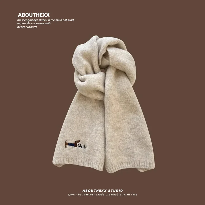 

Шарф с милой вышивкой щенка, шарф унисекс для пар на осень-зиму, вязаная накидка из искусственного кашемира